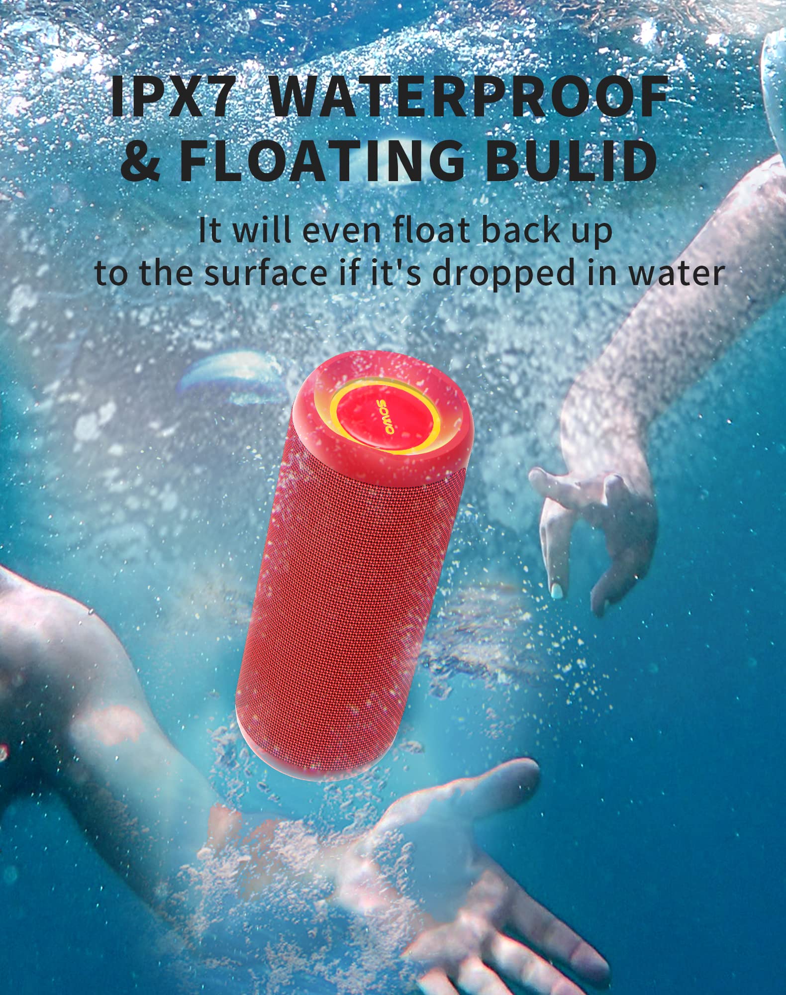 SOWO Waterproof Bluetooth Speaker, 25W Loud Sound & Punchy Bass, Portable Red Speaker for Beach, Party & Travel